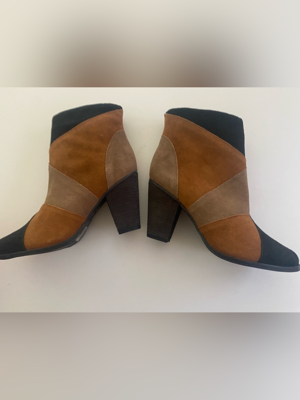 Suede Colorblock Women's Ankle Boots - Brown/Black & Taupe. NWOT